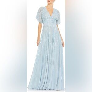 NWT Mac Duggal  Print Metallic Gown SIZE 16 powder blue